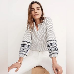 Madewell | Striped Embroidered Sleeve Shirt